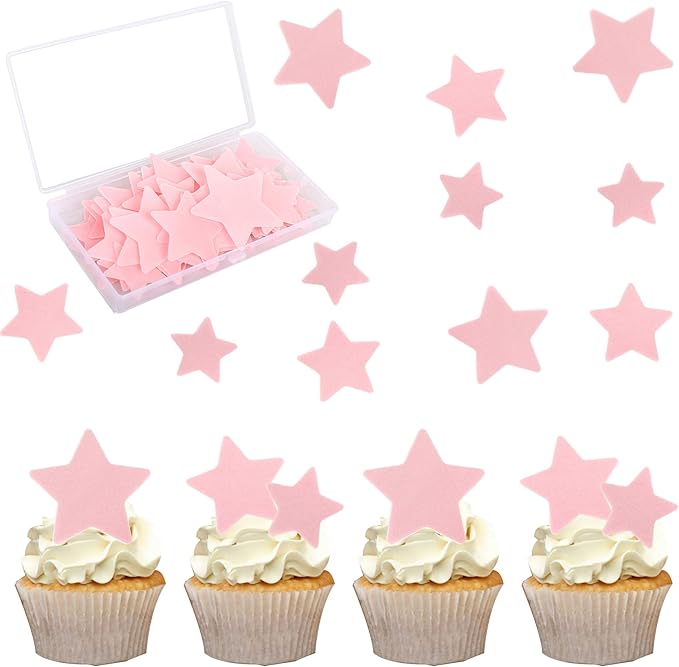 60 Pack Edible Star Cupcake Topper Twinkle Little Star Cupcake Picks Water Paper Little Star Theme Cupcake Decorations for Wedding Engagement Bridal Shower Birthday Party Supplies Pink
