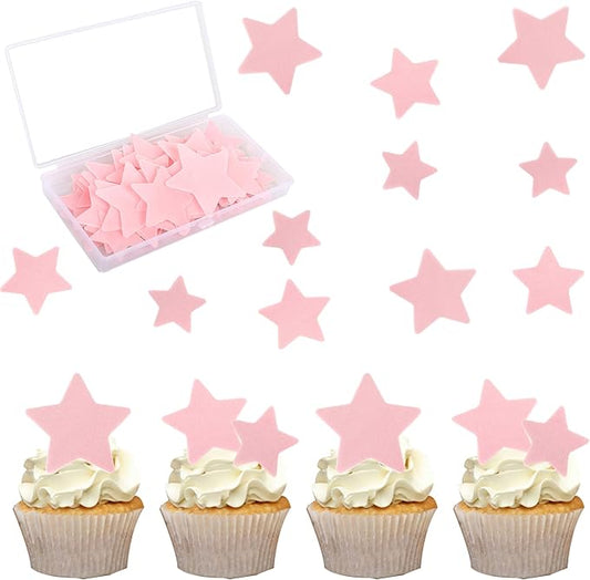 60 Pack Edible Star Cupcake Topper Twinkle Little Star Cupcake Picks Water Paper Little Star Theme Cupcake Decorations for Wedding Engagement Bridal Shower Birthday Party Supplies Pink