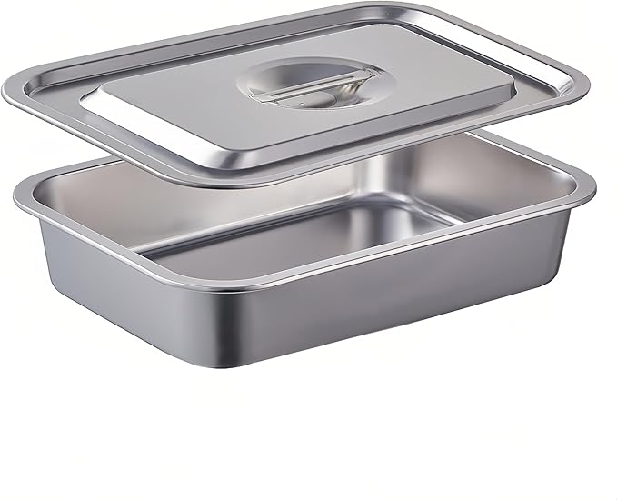 4 Inch Extra Deep Lasagna Pan with Lid, 11.8x15.7Inch 9.2QT Large Stainless Steel Nonstick Lasagna Baking Roasting Dish Pan for Oven(L, 1 Pack)