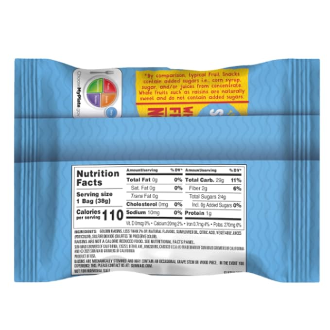 Sun-Maid Sour Blue Raspberry Fruity Raisin Snacks - (200 Pack) 1.33 oz Pouches - Sour Blue Raspberry Raisins - Dried Fruit Snack for Lunches and Snacks