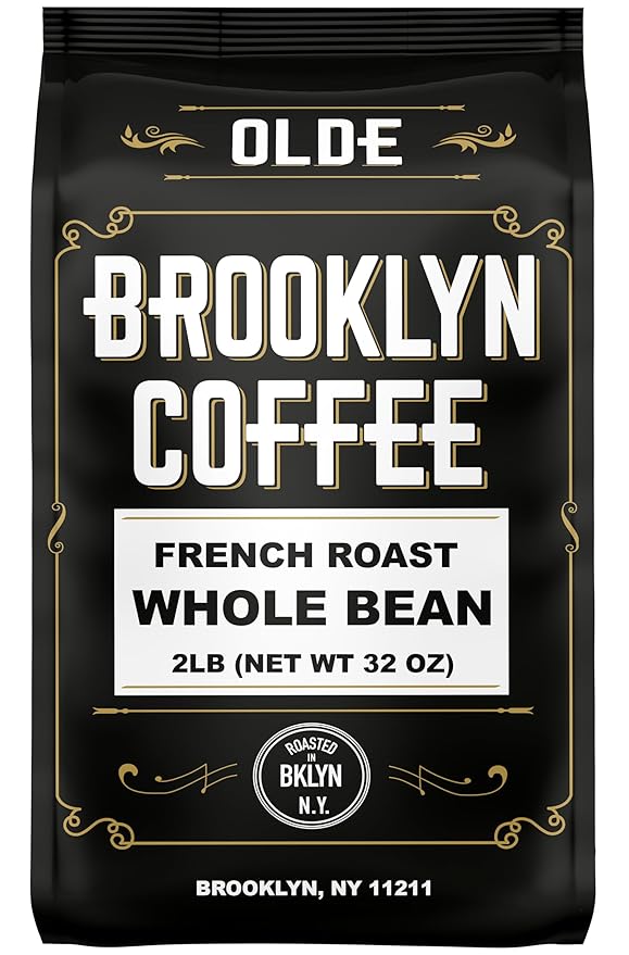 BROOKLYN COFFEE Whole Bean, French Dark Roast (2lb) Silky Smooth, Bold, Balanced - Fresh Bulk Coffee Beans Roasted Weekly in NYC