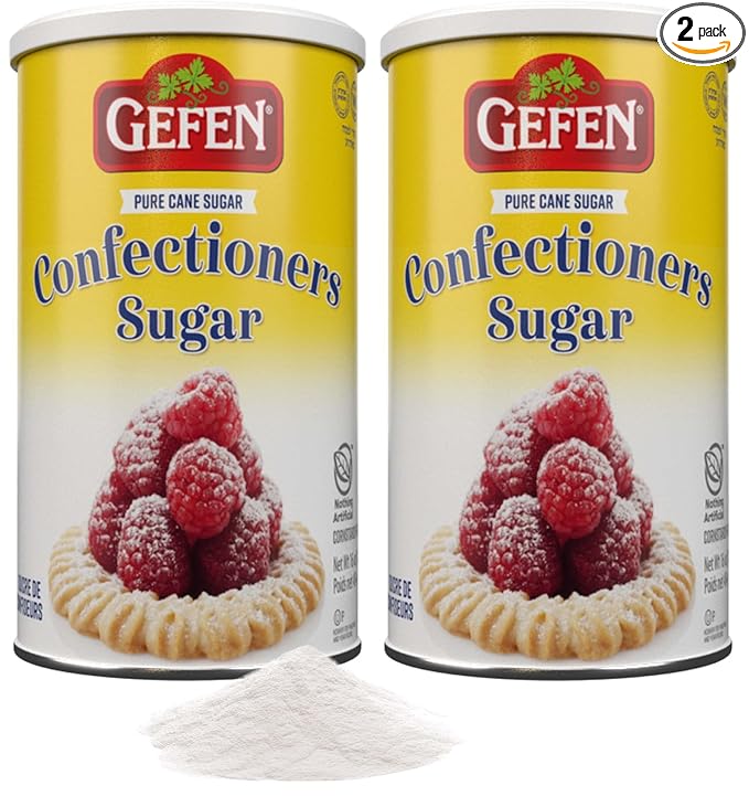 Gefen Confectioners Sugar, 16oz in Resealable Container | Powdered Sugar (2 Pack = 2 lbs) Corn Free | Gluten Free | Premium Confection Sugar | Kosher (including Passover)