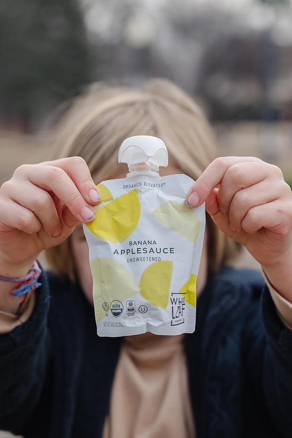 White Leaf Provisions Organic Banana Applesauce ??Regeneratively Farmed, No Added Sugar, Kosher, USDA, GMO & BPA free 3.2oz Pouches (Pack of 24)
