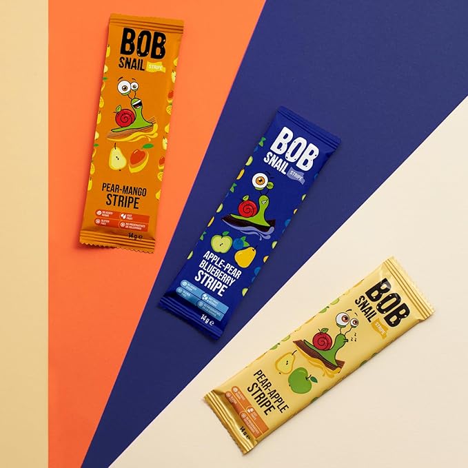 BOB SNAIL Healthy Organic Fruit Snacks for Kids and Adults ??30 Organic Fruit Leather Snacks with Pear & Apple, Blueberry, Mango ??Vegan Low-Carb Variety Pack Strips for Kids ??Sugar Free Jerky Bars