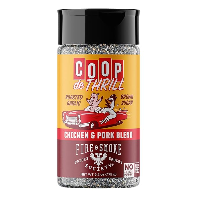 Fire & Smoke Society Coop de Thrill BBQ Seasoning | Chicken Seasonings and Pork Rubs for Smoking and Grilling | Chicken Wings, Pork Seasoning, Poultry | Black Pepper, Chili Pepper, Brown Sugar | M 6.2 oz