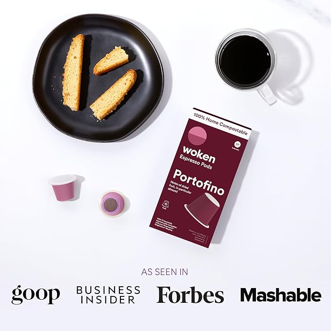 WOKEN COFFEE Compostable Nespresso Pods - Portofino Medium Roast Italian Espresso Coffee Capsules Compatible With Nespresso Coffee Machine (60 Pod Count, 6 Boxes)