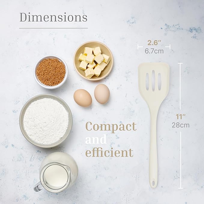 Silicone Slotted Turner Set – 2-Piece Set of Turner Spatulas for Eggs and Pancakes – Kitchen Tools and Accessories with Comfortable Handles, Heat-Resistant Utensils for Cooking & Baking – Cream