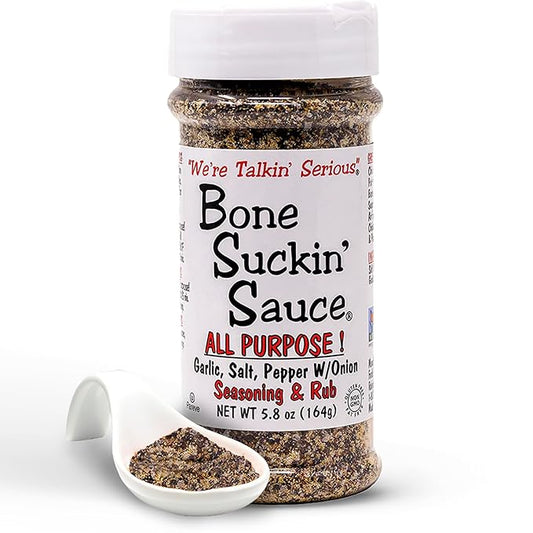 Bone Suckin' All Purpose Seasoning & Rub, Zero Calorie, Sugar Free, Gluten Free, Non GMO, No MSG, Kosher, Garlic, Salt, Pepper & Onion