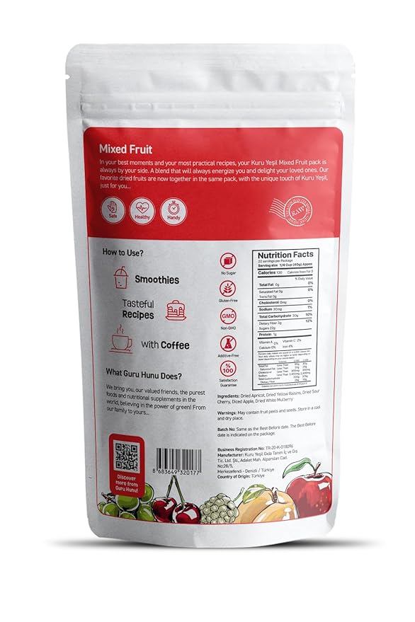 GURU HUNU Dried Fruit Mix, From Mediterranean, Healthy Snacks, No Sugar Added, Chemical Free, Diced and Dehydrated Fruit Medley For Cake, Snacks For Trail or Oatmeal, Ever day Use, Trail Mix (2lb)