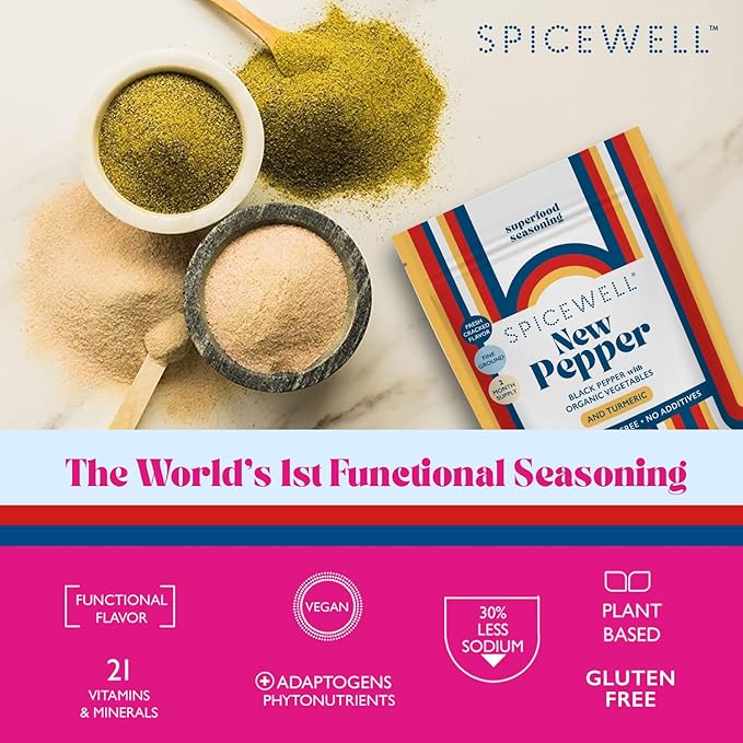 Spicewell New Pepper Pouch - Ayurvedic Black Pepper with Turmeric & 21 Plant-Based Vitamins and Minerals - Fine Ground, Fresh Cracked Flavor, 5oz