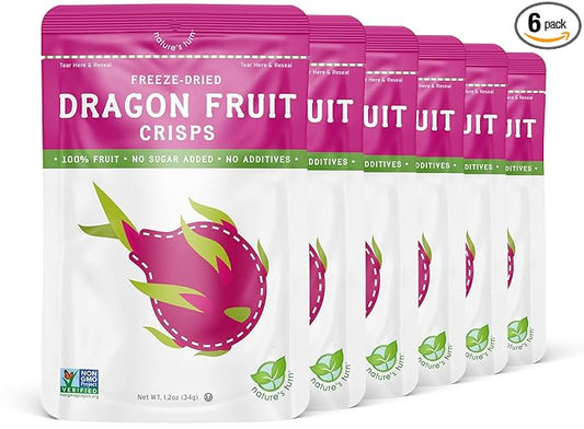 Nature's Turn Freeze-Dried Fruit Snacks, Dragon Fruit Crisps, Pack of 6 (1.2 oz Each)