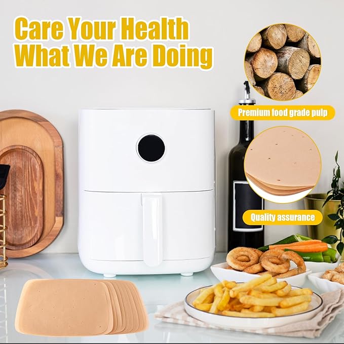 Air Fryer Parchment Paper Liners, 100 Pcs 9 Inch Square Air Fryer Liners, Unbleached Perforated Parchment Paper Sheets for Baking, Parchment Paper for Air Fryer and Bamboo Steaming Basket