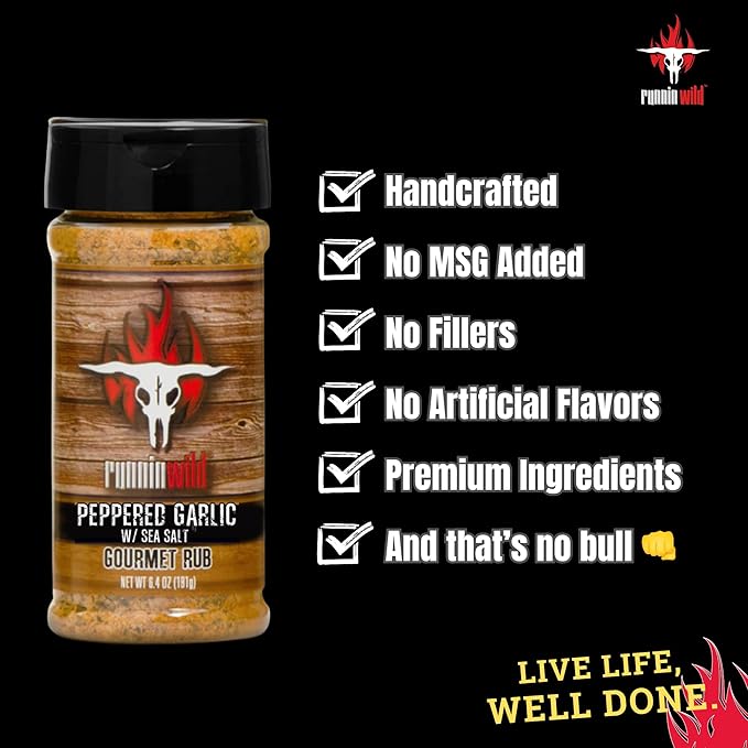 Bold Garlic Pepper with Sea Salt Seasoning ??SPG Seasoning Blend Reimagined for Bigger Flavor | All-Purpose Garlic Salt Rub for Steak, Chicken, Veggies | Runnin??Wild, 7.2 oz
