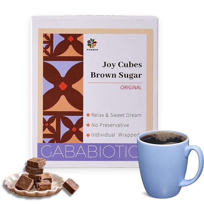 FOODHO GABA Joy Cubes Brown Sugar Cubes - Natural Dark Muscovado Sugar | Old Fashioned Pure Cane Sugar | Rich Nutrients for Good Sleep | Perfect for Tea, Coffee, Milk | No Preservatives