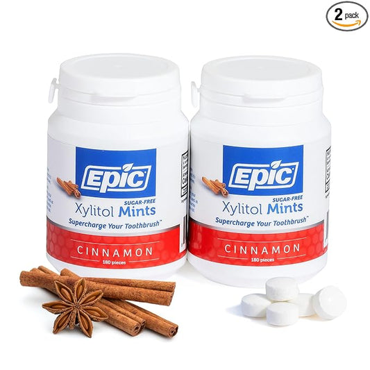 Epic 100% Xylitol Mints - Aspartame Free, Sugar Free - Cinnamon Flavored Mints, 180 Pieces (Pack of 2)