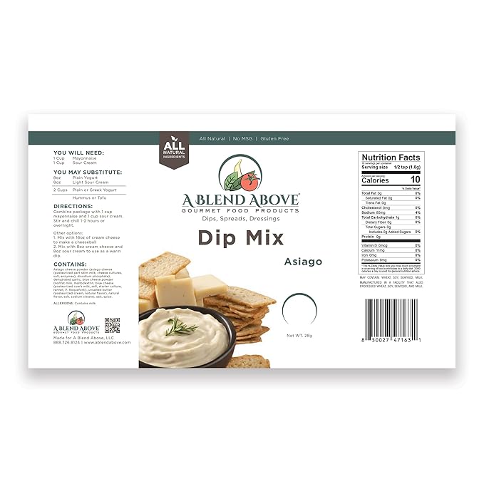 A Blend Above Asiago Dip Mix Seasoning Pack- (3 Pack), Gluten-Free, No MSG, All Natural, Vegan, No Preservatives, Vegetable Dip, Keto Friendly, Low Carb, Easy to Make