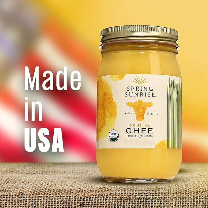 Spring Sunrise Grass Fed Organic Ghee - USDA Certified Clarified Butter - Keto & Paleo Friendly, Non-GMO, Gluten & Casein Free Cooking Oil - Sustainably Sourced - 8 oz Jar