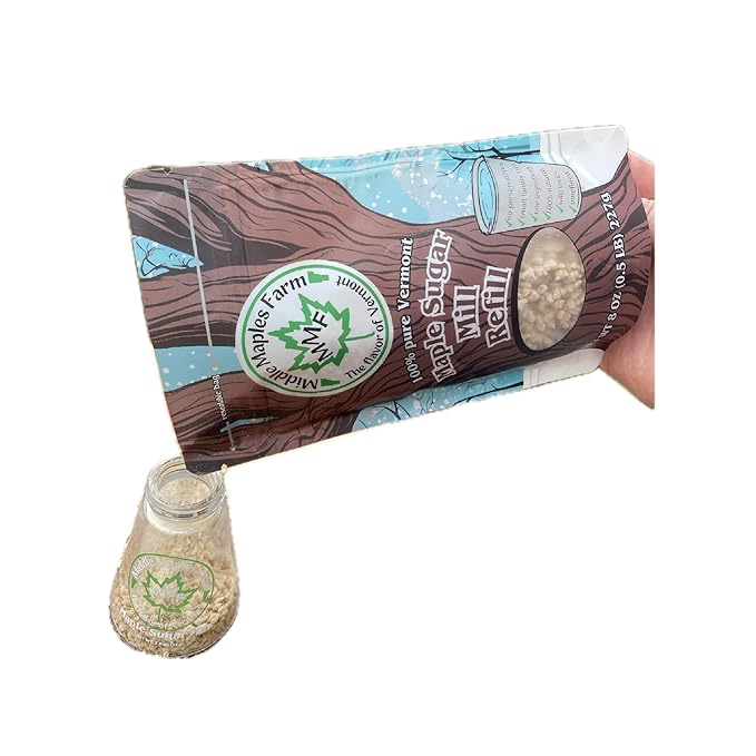 Vermont Pure Organic Coarse Maple Sugar from Middle Maples Farm, 8oz resealable pouch, Use as Sprinkles, Perfect for Toppings or Refilling the Maple Sugar Mill, Product of USA, Non-GMO, No Preservatives, Vegan