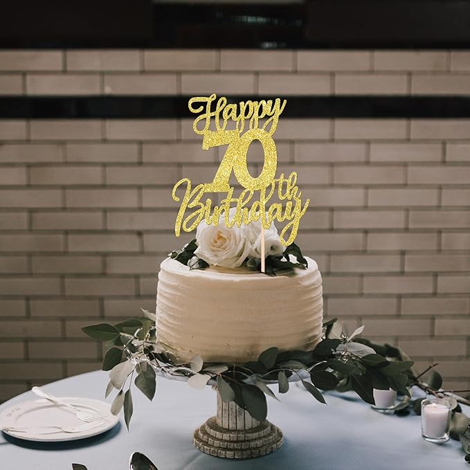 1 PCS Happy 70th Birthday Cake Topper Glitter Cheers to 70 Years Birthday Cake Pick Seventy Hello 70 Fabulous Cake Decoration for Happy 70th Birthday Anniversary Party Decorations Supplies Gold