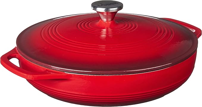 Lodge 3.6 Quart Enameled Cast Iron Oval Casserole With Lid??Dual Handles ??Oven Safe up to 500ì§?F or on Stovetop - Use to Marinate, Cook, Bake, Refrigerate and Serve ??Island Spice Red