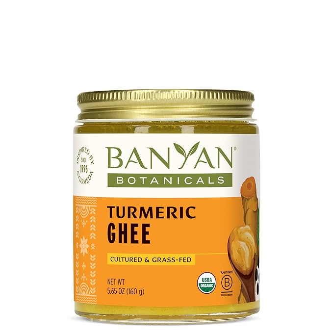 Banyan Botanicals Turmeric Ghee ??Cultured Grass-Fed Organic Ghee (Clarified Butter) with Turmeric & Ginger ??Oil & Butter Alternative for Cooking & Baking ??5.65 oz ??Non-GMO Gluten Free Vegetarian