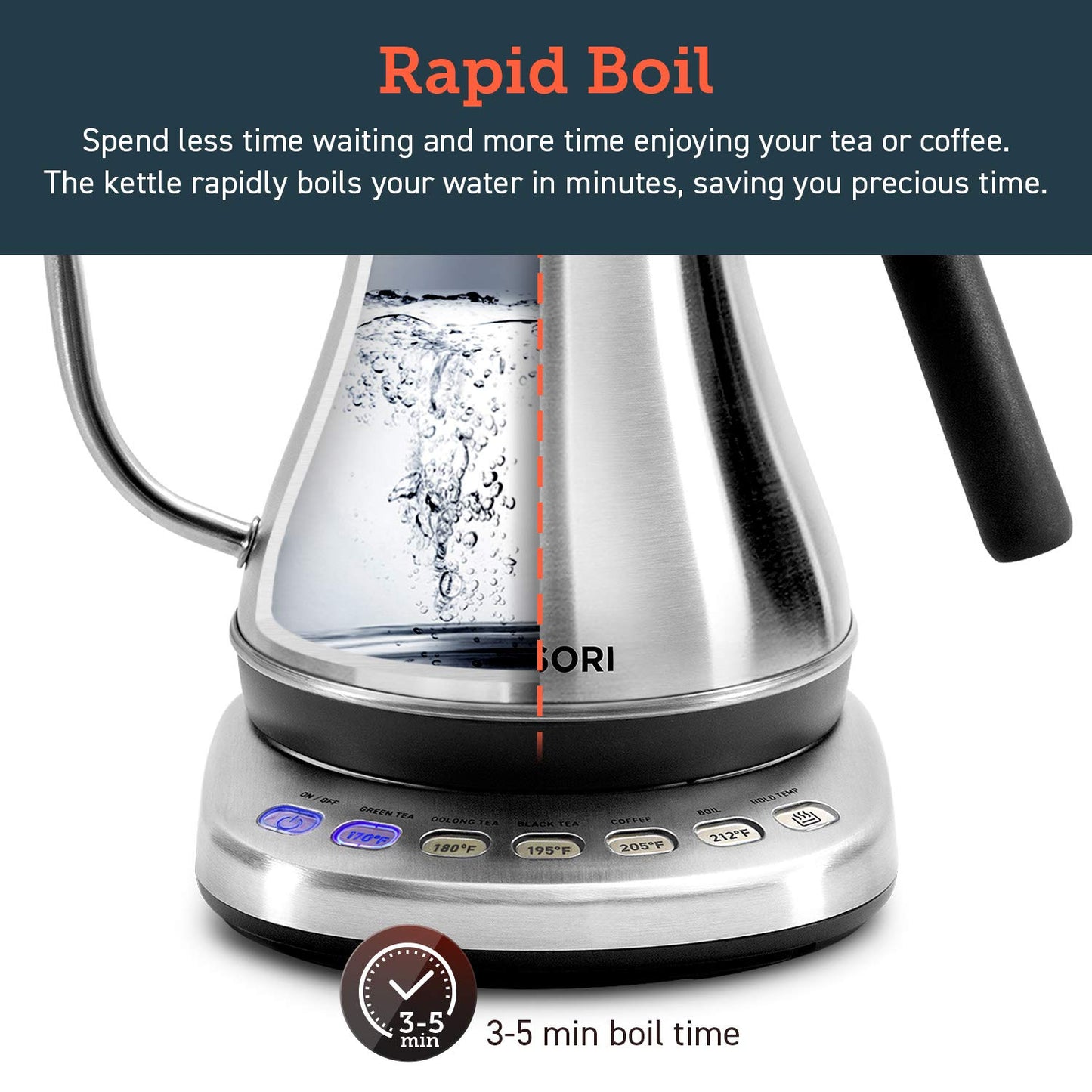Cosori Gooseneck Electric Kettle with Temperature Control, 0.8L, Silver