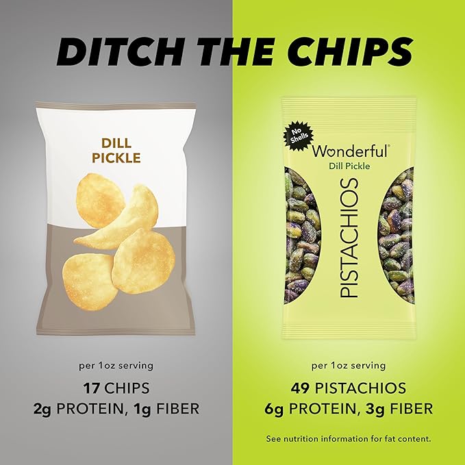 Wonderful Pistachios No Shells, Dill Pickle Flavored Nuts, 2.25 Ounce Bag (Pack of 8), Protein Snacks, Healthy Snack, Travel Snacks