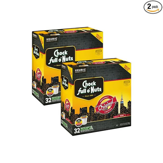Chock Full o'Nuts Original Coffee, Compatible with Keurig K-Cup Pods, 32 CT (Pack of 2)