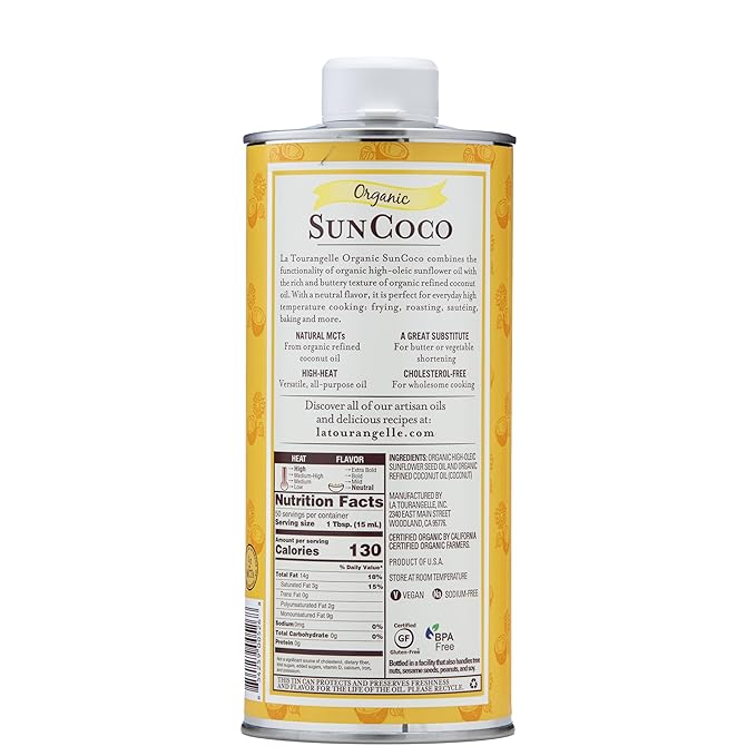 La Tourangelle, Organic Sun Coco Oil, Unique Blend of Organic High-Oleic Sunflower Oil and Organic Refined Coconut Oil, Heat Heat Cooking and DIY Beauty, 25.4 fl oz
