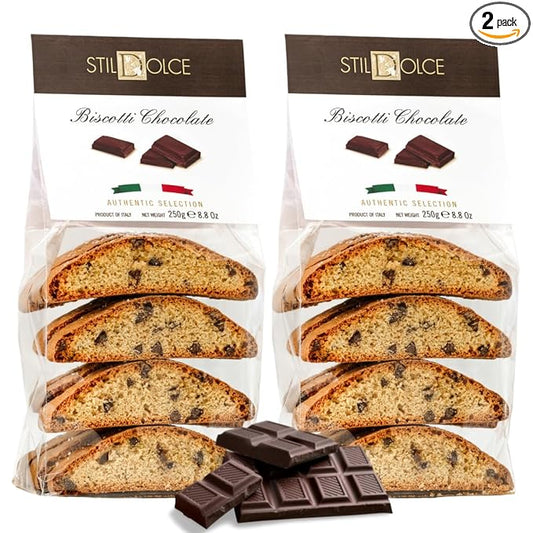 Stildolce Semi-Soft Chocolate Italian Biscotti Cookies| Made in Tuscany, Italy| Classic Gourmet Biscuits No Preservatives 8.8 Oz, Pack of 2