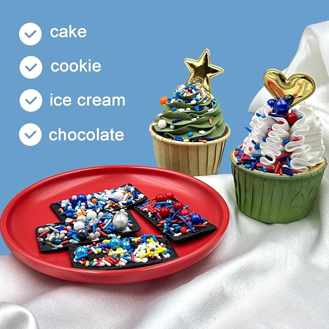 Sprinkles for Cake Decorating, Fancy Red Blue White and Orange Pearl Star Jimmies Cake Sprinkles Mix for Cookie Baking Ice Cream Cupcake