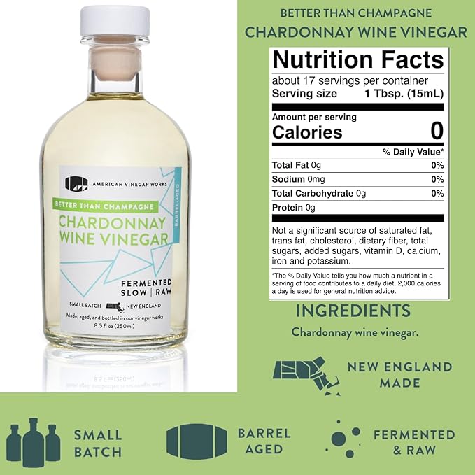 American Vinegar Works - Essential Kitchen Vinegars & Extra Virgin Olive Oil Gift Set - Includes Apple Cider, Red Wine, Rice Wine, and Chardonnay Wine Vinegars (8.5oz ea) with a EVOO (16.9oz)