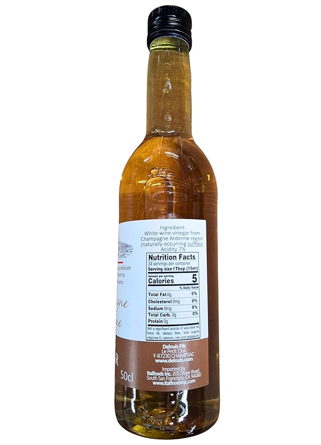 Delouis Champagne-Ardenne Reims Vinegar (16.9 fl oz) – French Champagne Vinegar from Reims, France – Gourmet White Wine Vinegar for Dressings, Vinaigrettes, Marinades, Sauces & Gourmet Cooking (Pack of 1)