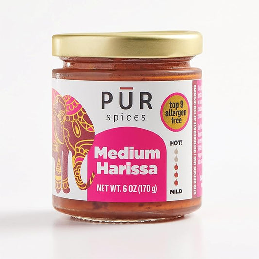 PUR Spices Medium Harissa Paste I Hot Sauce for Cooking and Dipping I Spicy Chili Pepper and Garlic