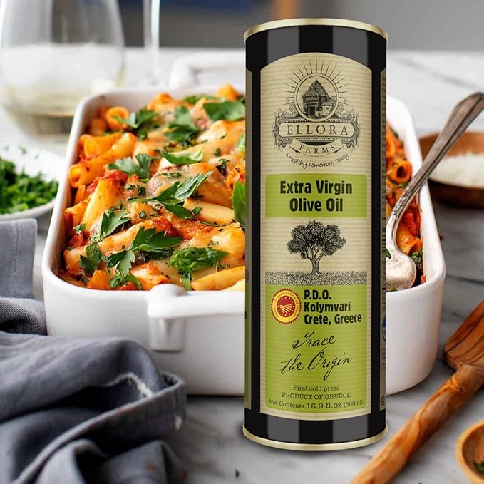 Ellora Farms, Single Estate Extra Virgin Olive Oil, PDO Crete, Greece, Traceable Olive oil, Kosher, 17 oz. Tin, Pack of 2