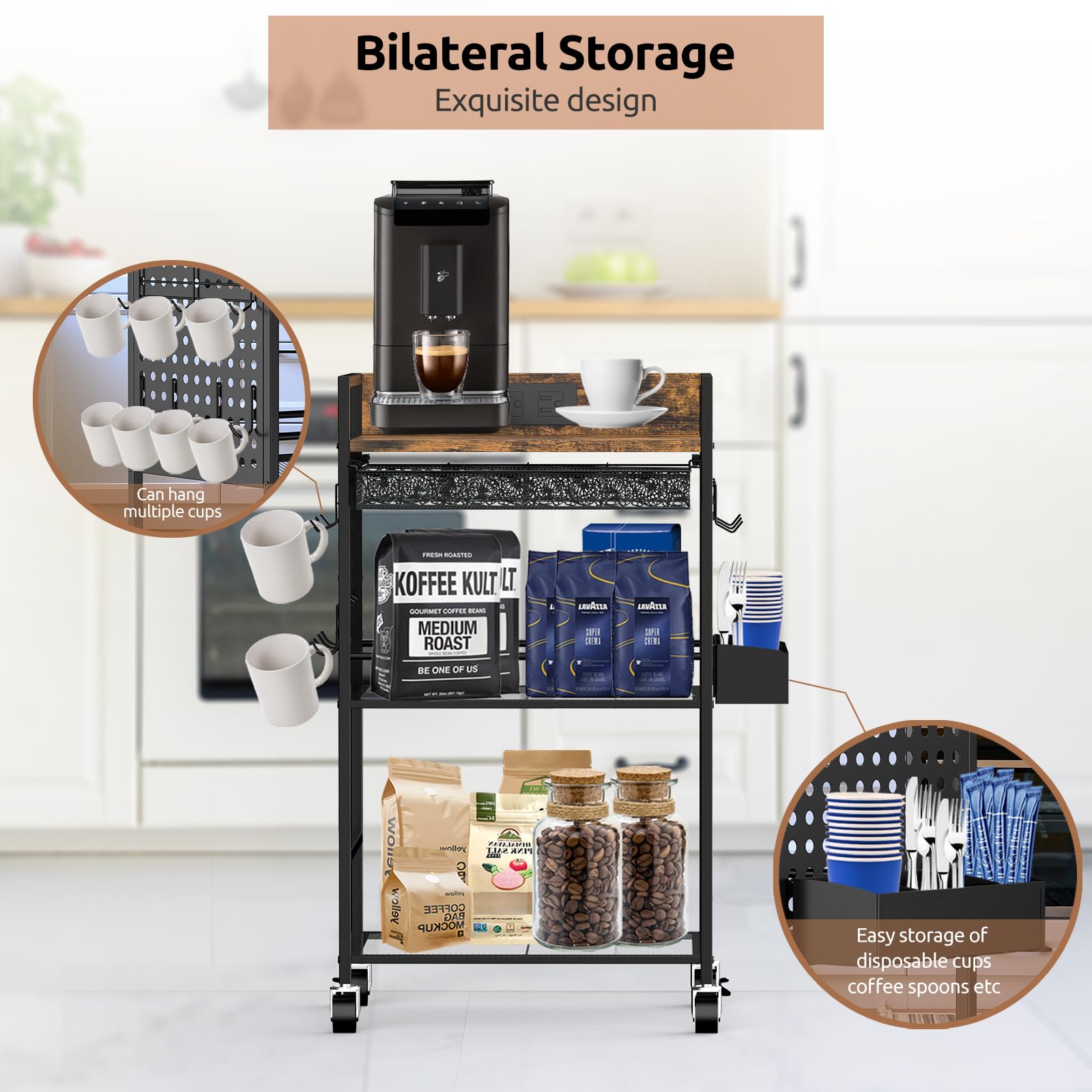 Compact Coffee Bar Cabinet, Rustic Brown & Black