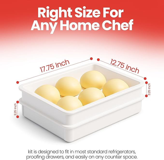 DoughMate® Artisan Kit – 2 Pizza Dough Proofing Trays, 1 Lid, and Dough Scraper – Food Contact Certified, Stackable, Made in USA