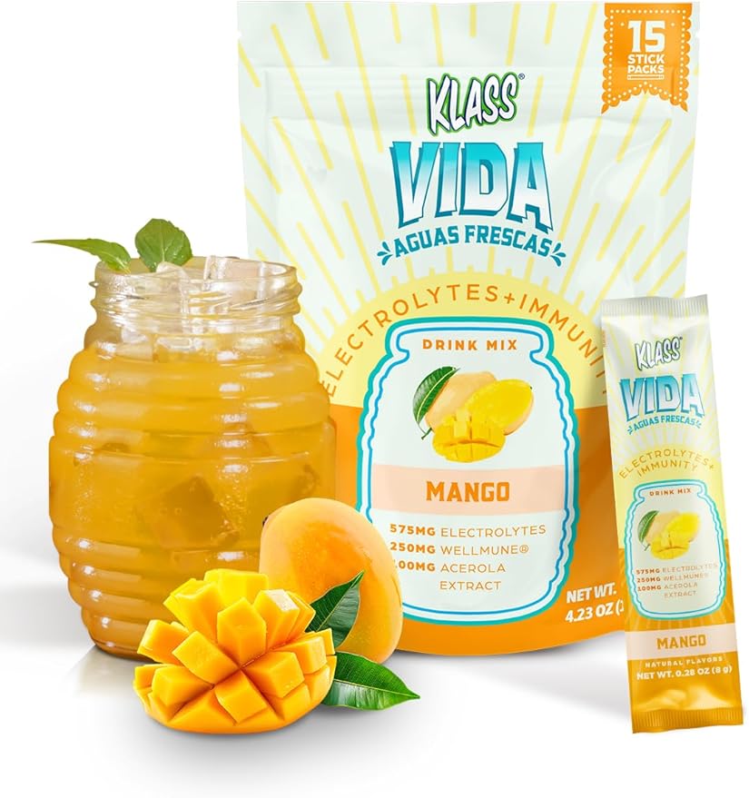 Hydration + Immunity Electrolyte Drink Mix ??Mango Agua Fresca Flavor | Sugar-Free Powder with Wellmune®, Acerola, Coconut Water & Minerals | 15 Single-Serve Stick Packs, Natural Flavor
