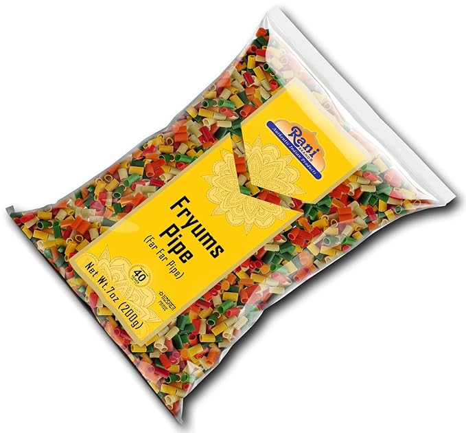 Rani Far Far/Fryums (Wheat & Tapioca Pellet) Round/Pipe Shape 7oz (200g) ~ Vegan, Kosher, Uncooked, Used to Make Papad, Bhungra/Chip Snack