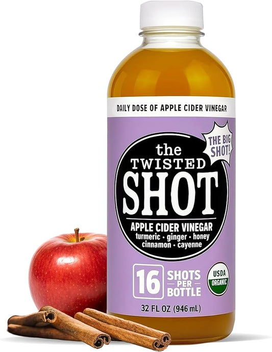 The Twisted Shot | Organic Apple Cider Vinegar Wellness Shots with Ginger, Turmeric, Honey, Cinnamon and Cayenne | Digestion, Immunity, and Gut Health Support | Ready to Drink | 32 oz