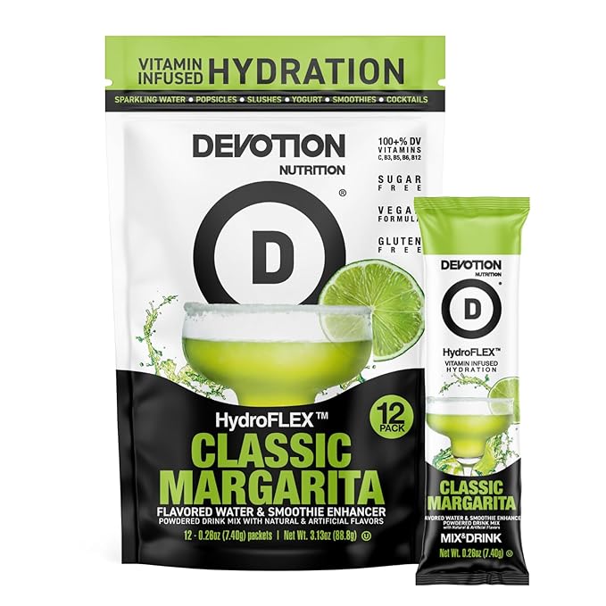 Devotion Nutrition HydroFLEX Water Flavoring Packets ??Sugar-Free Hydration with Vitamins & Electrolytes ??Dye-Free, Gluten-Free (Classic Margarita) 12-Pack Drink Mix