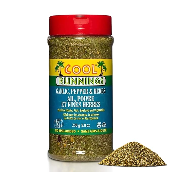 Cool Runnings Garlic, Pepper, and Herbs Seasoning 250g ??Perfect Blend of Spices and Herbs for Enhancing Meats, Seafood, Vegetables, and Pastas