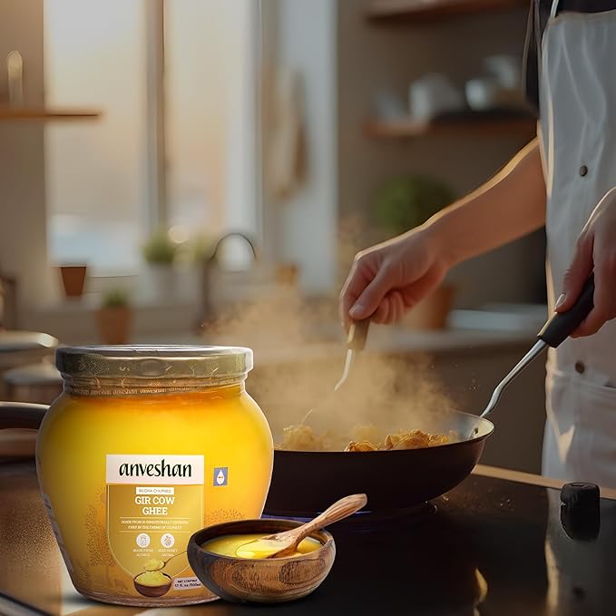 Anveshan A2 Gir Cow Desi Ghee 500ML | Grass-Fed | Pasture-Raised | Traditional Curd-Churned Bilona Method | Ethically Sourced | Farm Fresh | Ayurveda Superfood | Rich Aroma | High Smoke Point