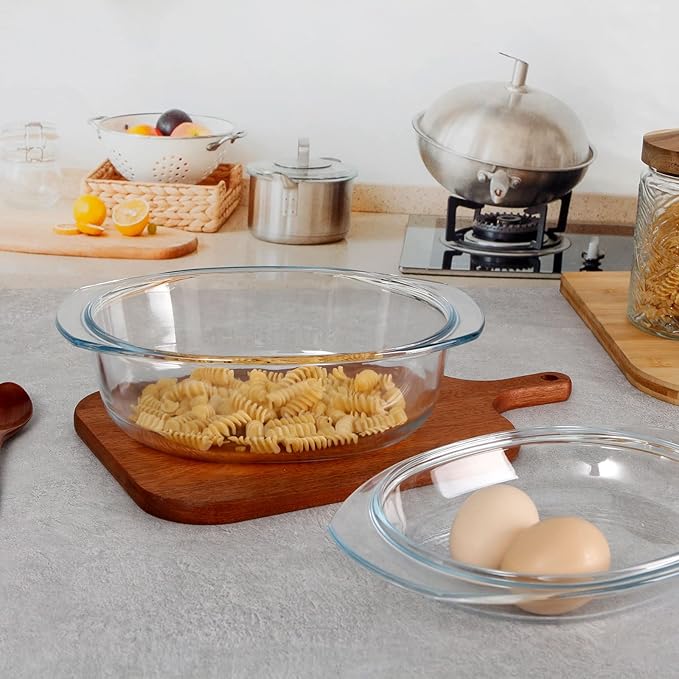 1.8 QT Oval Glass Casserole Dish With Lid, Glass Microwave Casserole Dishes Easy Grab Glass Bakeware with Glass Lid, Glass Dish with Glass Lid