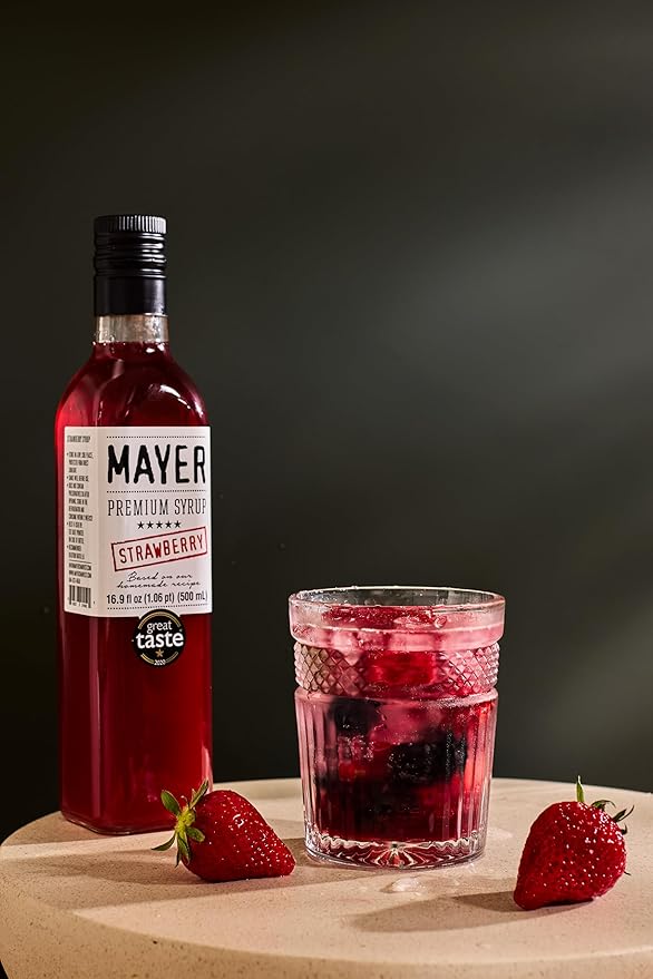 Mayer Premium Hungarian Strawberry Syrup ??Award-Winning Artisan Fruit Syrup, All-Natural, Over 50% Real Strawberries, Vegan, Gluten-Free ??Perfect Coffee Syrup & Dessert Topping (2 Pack)