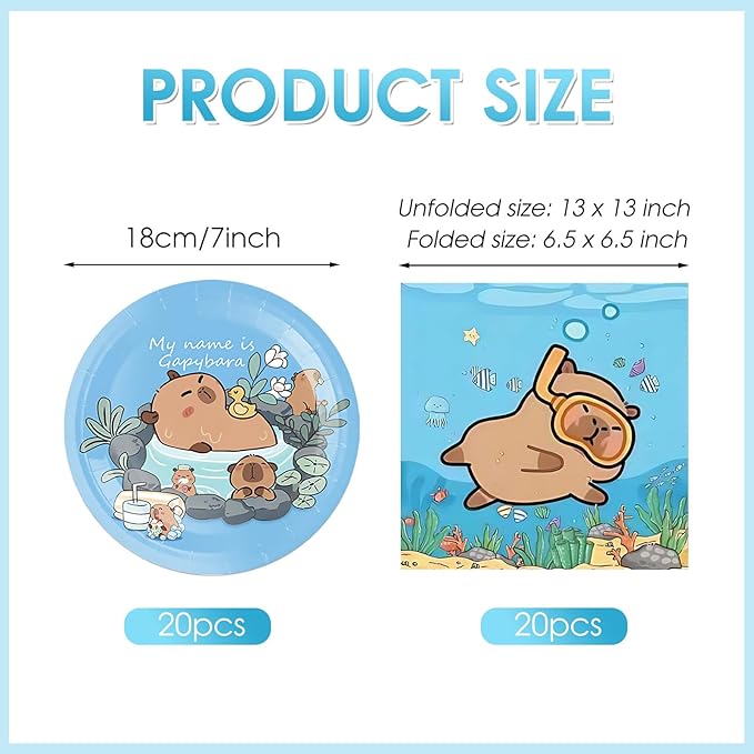 40Pcs Capybara Birthday Party Decorations - Cute Cartoon Capybara Party Tableware Set Includes Disposable Paper Plates and Napkins訝쭮aby Shower Boys Girls Birthday Party Decorations Supplies,Serves 20