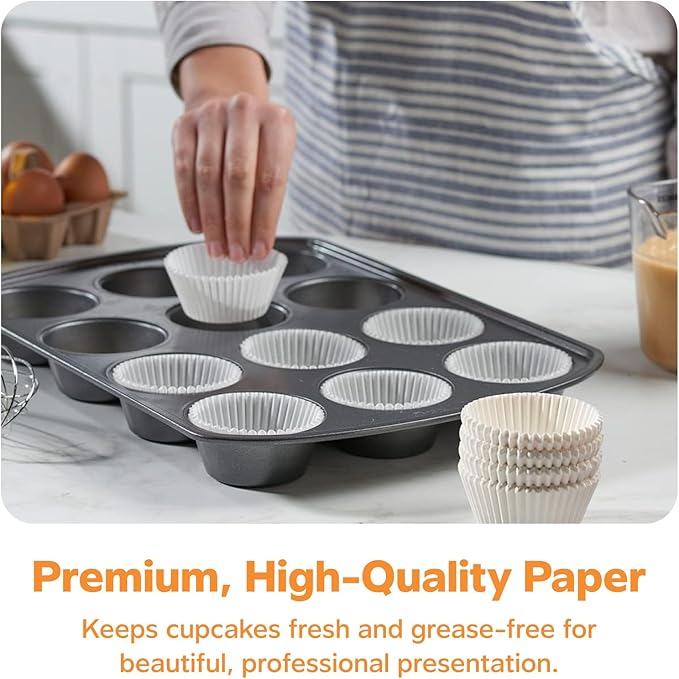 GUSTO White Cupcake Liners [500 Count] - Grease-Proof, Food-Grade Baking Cups - Standard Muffin Liners for Cupcakes, Muffins, Mini Cakes & More - Oven, Microwave, Freezer Safe - Formerly Comfy Package