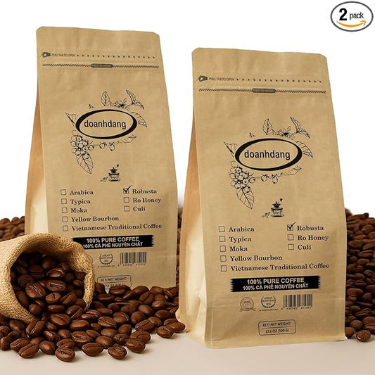 doanhdang - Pack of 2 (2.2 lbs) Premium Robusta Whole Bean Coffee, 100% Robusta Medium Roast, Rich Flavor for Espresso Shot and Brew, Origin from Vietnam, Whole Med Roast Beans
