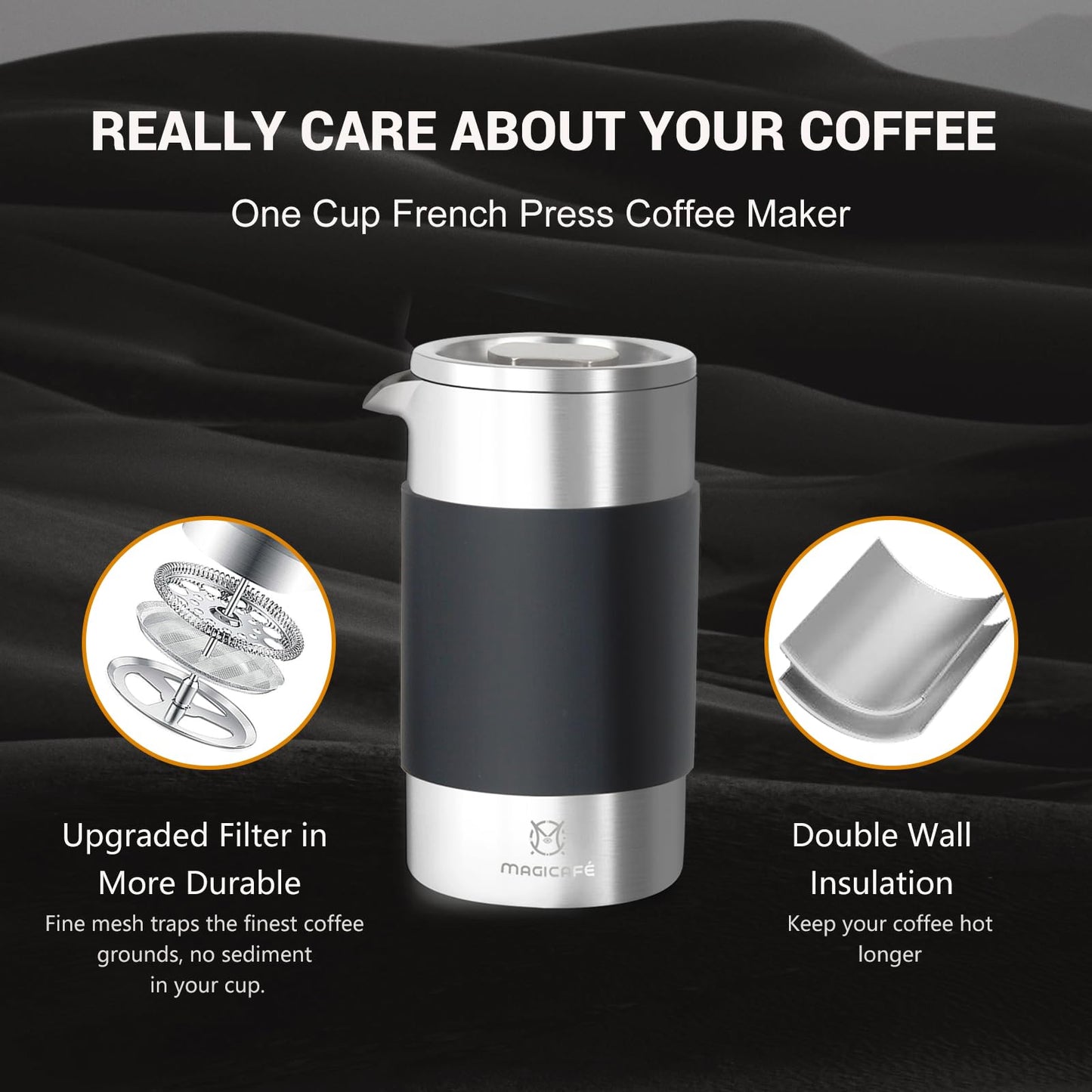MAGICAFÉ French Press Coffee Maker Set, Portable French Press with Mini Coffee Canister and