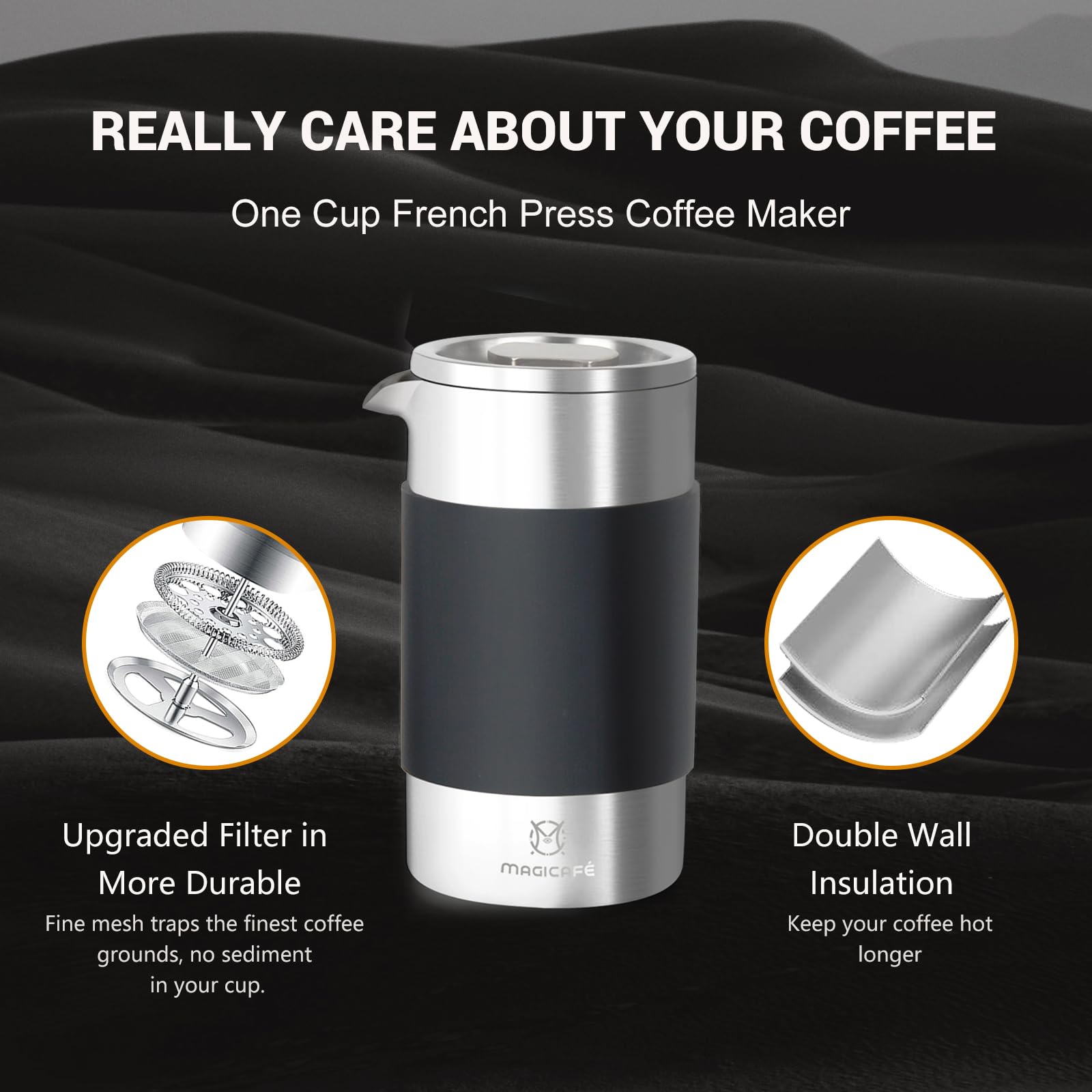 MAGICAFÉ French Press Coffee Maker Set, Portable French Press with Mini Coffee Canister and